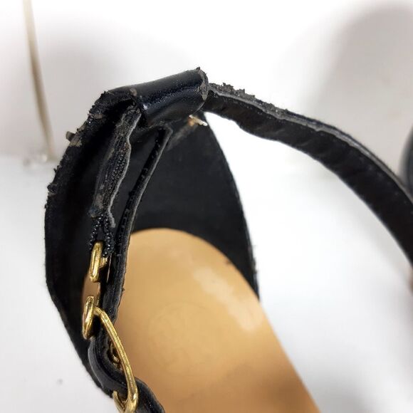 TORY BURCH Women's Black Tumbled leather Wedge slingback Sandals US6,5 EU 37 - Picture 11 of 12